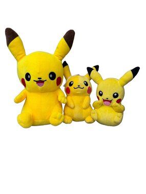 Pokemon Pikachu Plush Set Of 3  Collectible Soft Toys Vintage LOT Collection